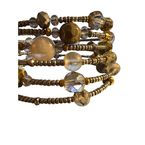 Chico's Wire Wrap Expandable Bracelet Seed Beads Glass Beads Brown Earth Tones - Picture 2 of 3